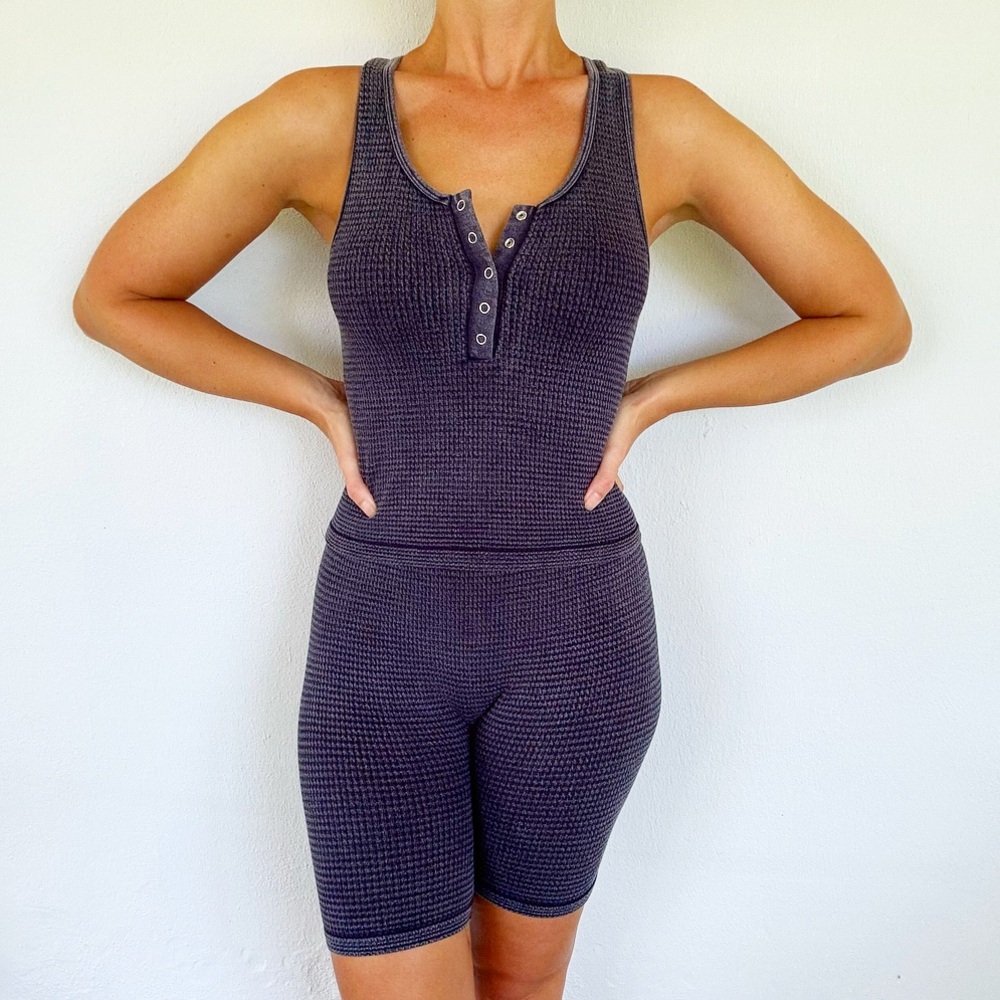 Gypsy + Jade gray thermal waffle knit matching tank bike shorts pajama set S/M